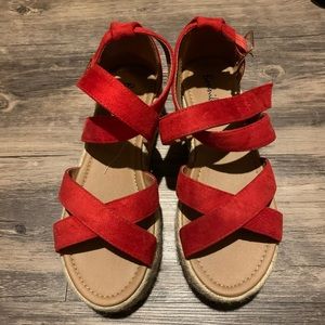 Red platform wedge sandals